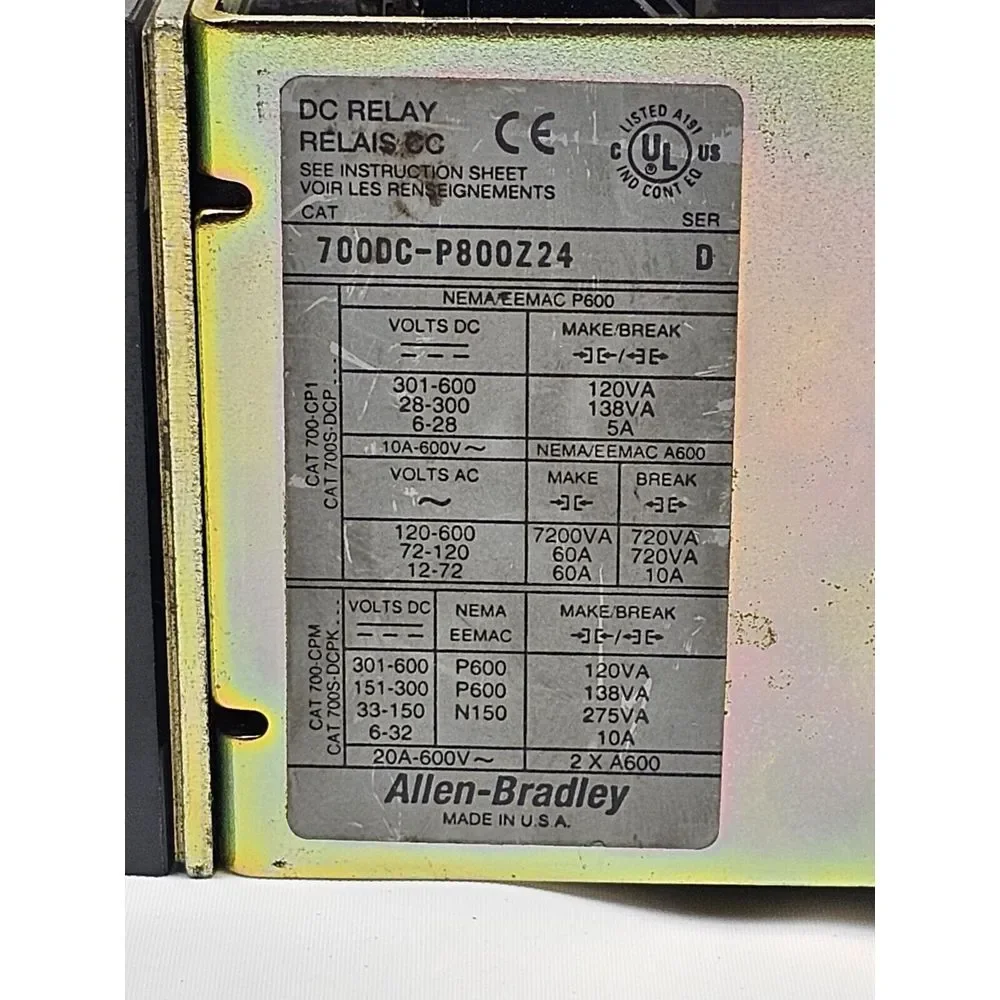 Allen Bradley 700DC-P800Z24 Series A DC Relay Type P Direct‎ Drive